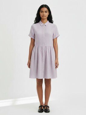 HILL HOUSE kid Lilac Stripe 100% linen The Laura Dress XS